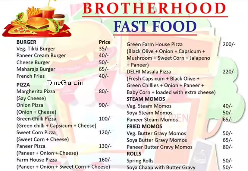 Brotherhood Fast Food Delhi Menu