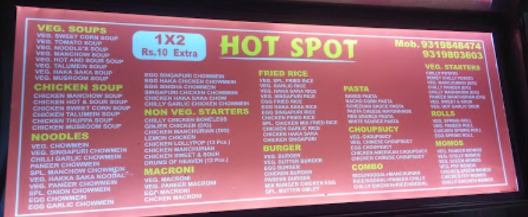 Hot spot Fast Food Menu