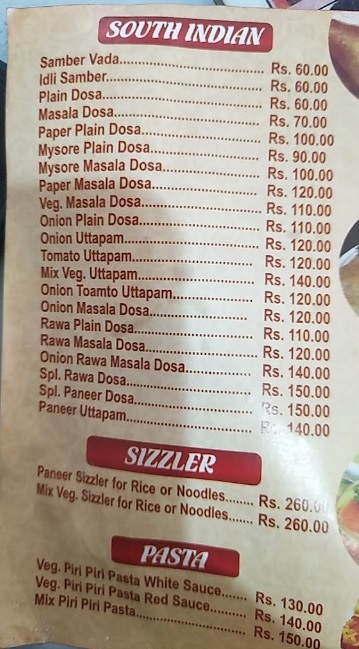Mohans Fast Food South Indian Menu