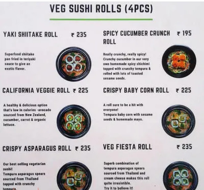 Sushiya New Delhi Menu