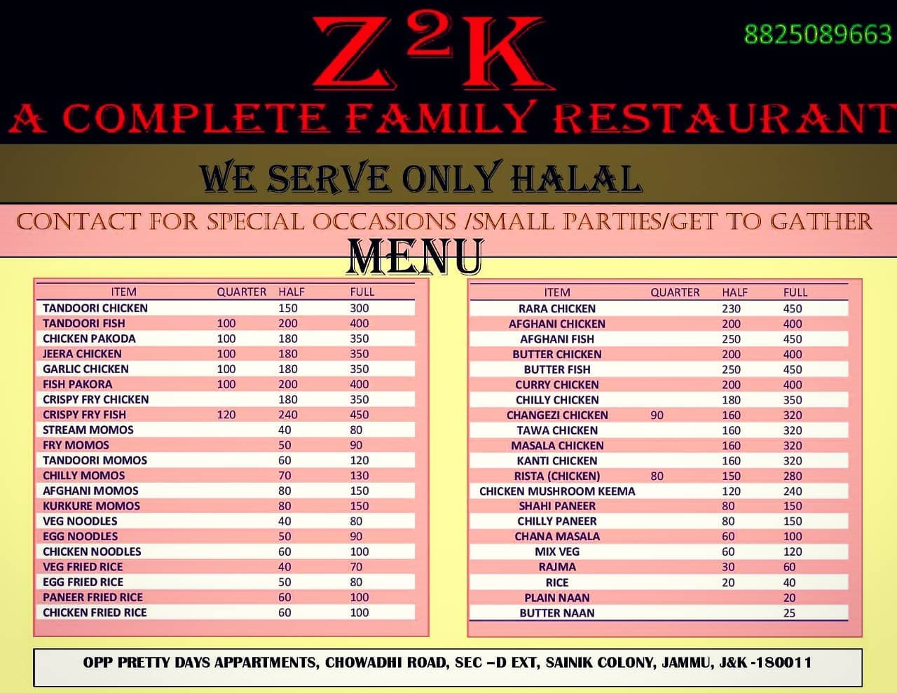 Z2K Kitchen Jammu Menu