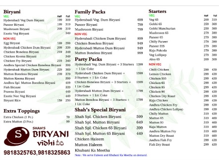 Shah's Biryani Dwarka Menu 1