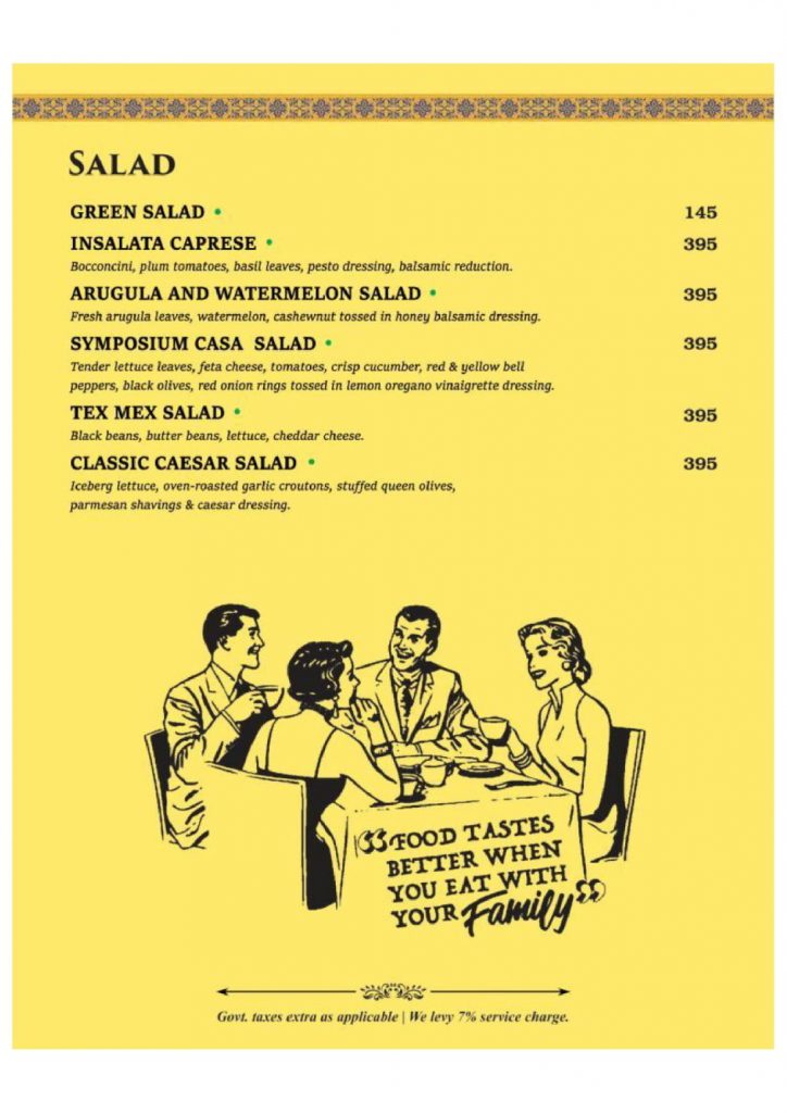 Symposium Restaurant menu card