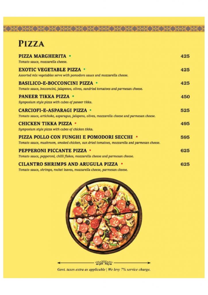 Symposium Restaurant menu pizza