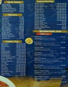 Dubai dining menu