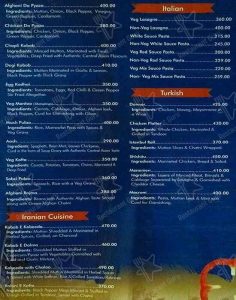 Dubai dining menu card
