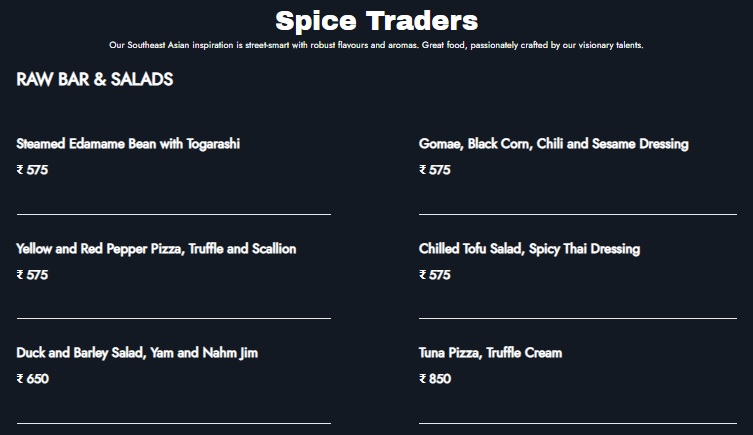 Spice Traders Goa Menu